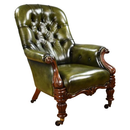 19th Century English William IV Mahogany Hand Dyed Leather Library Chair For Sale at 1stDibs
