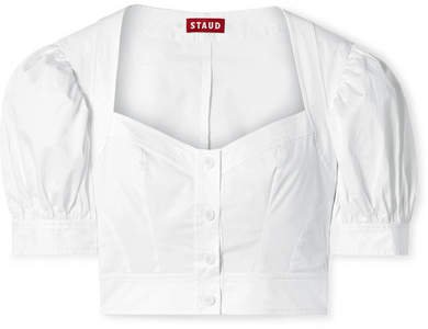 STAUD - Rene Cropped Stretch-cotton Poplin Top - White