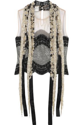 Embellished silk-blend metallic lace and tulle top | ALBERTA FERRETTI | Sale up to 70% off | THE OUTNET