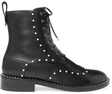 Hannah Faux Pearl-embellished Leather Ankle Boots - Black