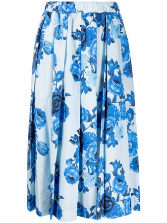 P.A.R.O.S.H. Floral Print Pleated Midi Skirt