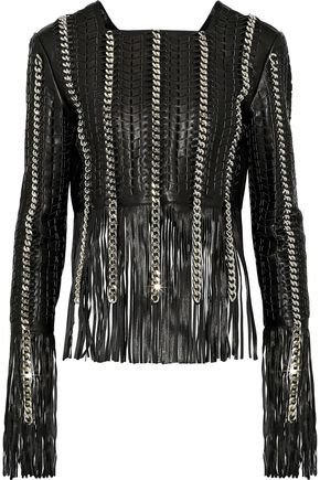 Chain-trimmed leather skinny pants | BALMAIN | Sale up to 70% off | THE OUTNET