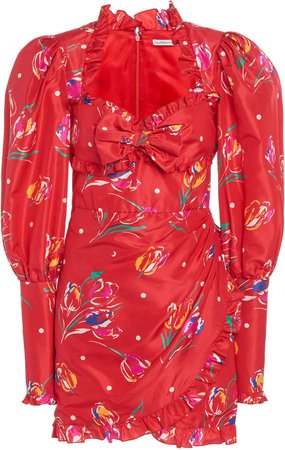 Alessandra Rich Floral Silk Mini Dress With Puff Sleeves