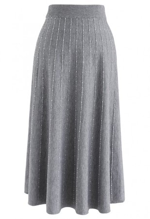 Striped Knit A-Line Midi Skirt in Grey - Skirt - BOTTOMS - Retro, Indie and Unique Fashion