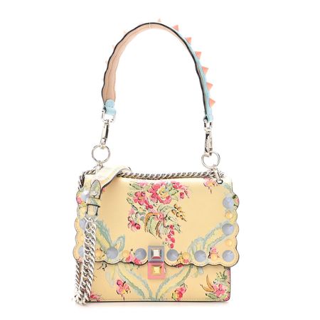 FENDI Vitello Marie Antoinette Print Scalloped Mix Studded Small Kan I Shoulder Bag Panna Multicolor 1244856 | FASHIONPHILE