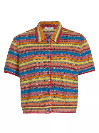 Shop Re/done Striped Crochet Polo Cardigan | Saks Fifth Avenue