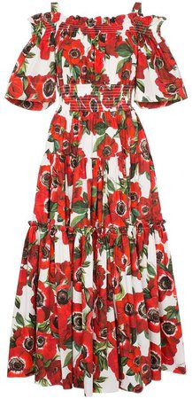 floral-print off-shoulder cotton dress