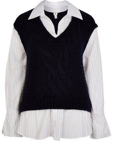 Navy chunky cable knit shirt | River Island