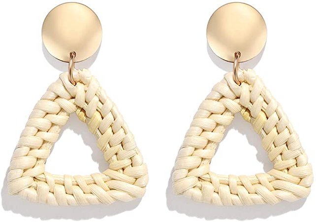 Amazon.com: LPON Rattan Earrings for Women Girls Handmade Lightweight Wicker Straw Stud Earrings Statement Weaving Braid Drop Dangle Earring (Triangle): Clothing