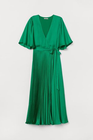 Pleated Satin Dress - Green - | H&M US