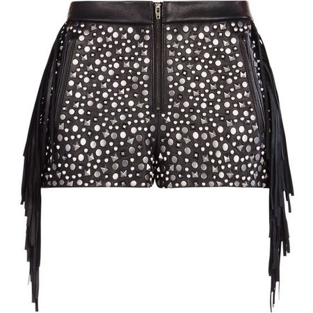 Studded Leather Black Shorts with Tassel Fringe