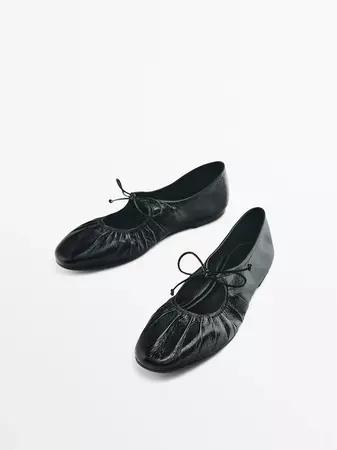 Tied leather ballet flats - Massimo Dutti