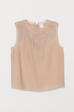 Top with Beaded Fringe - Light beige - Ladies | H&M US