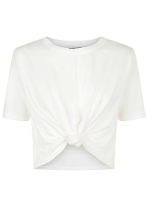 Girls White Cropped T-shirt With Front Knot XS-L | TeenzShop