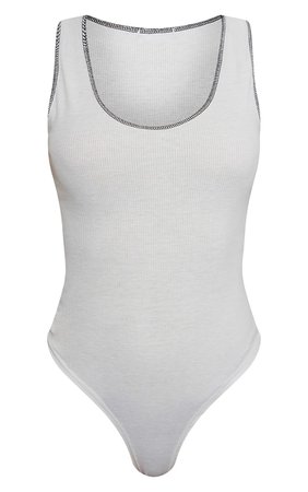 White Soft Rib Contrast Stitch Sleeveless Bodysuit | PrettyLittleThing USA
