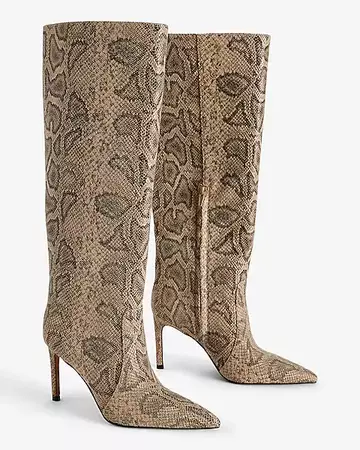 Snakeskin Pointed Toe Thin Heeled Tall Boots | Express