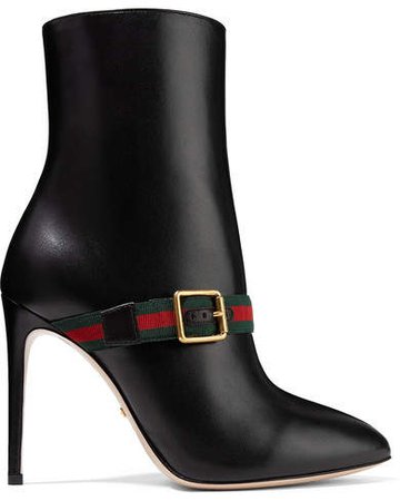 Sylvie Grosgrain-trimmed Leather Ankle Boots - Black