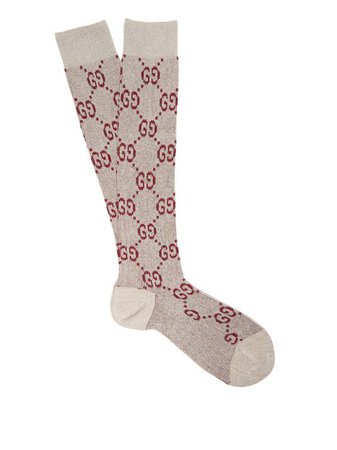 GUCCI GG logo-intarsia metallic knee-high socks