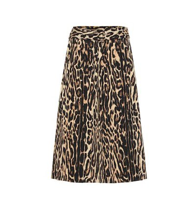 Leopard-printed stretch silk skirt