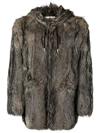 Saint Laurent Hooded Fox Fur Coat