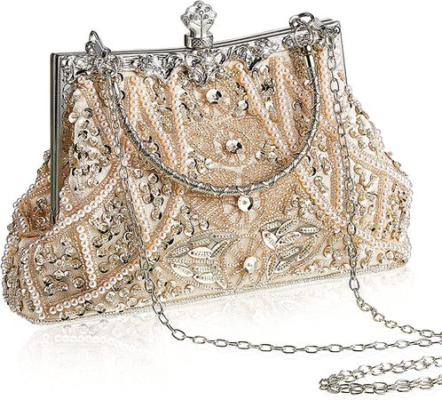1920s Vintage Beaded Clutch Evening Bags Flapper Handbag Clutch for Women Formal Wedding 1920s Party Accessories(Champagne): Handbags: Amazon.com