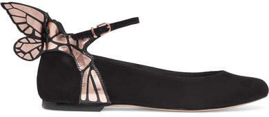 Chiara Metallic Leather-trimmed Suede Ballet Flats - Black
