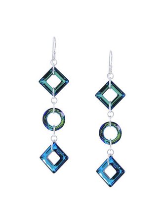 Circle Diamond Blue Silver earrings jewelry