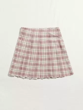 Zip Side Tartan Pleated Skirt | SHEIN USA pink