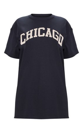 Black Chicago Slogan Oversized T Shirt | Tops | PrettyLittleThing USA