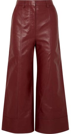 Magen Leather Wide-leg Pants - Burgundy