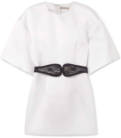 Lace-trimmed Duchesse-satin Mini Dress - Off-white