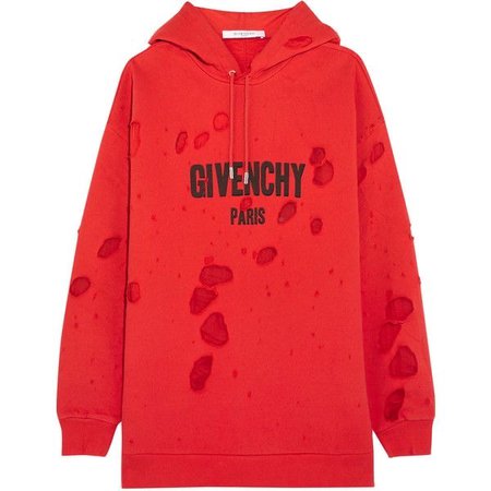 Givenchy Distressed chiffon-paneled cotton-jersey hooded sweatshirt ($1,160)