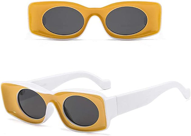 Amazon.com: Rectangle Thick Frame Fashion Sunglasses Chunky Funky (Yellow Front, White) : Clothing, Shoes & Jewelry