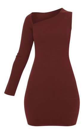 Chocolate Brown One Shoulder Asymmetric Cut Out Bodycon Mini Dress | PrettyLittleThing USA