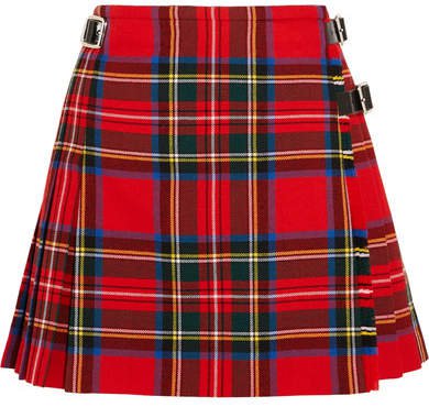 Dna Glossed Leather-trimmed Tartan Wool Mini Skirt - Red