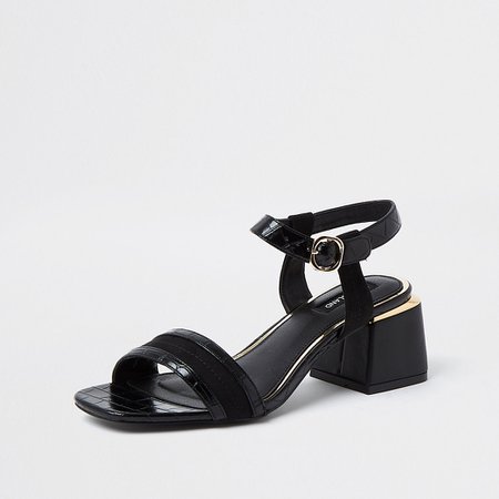 Black and gold block heel sandals | River Island