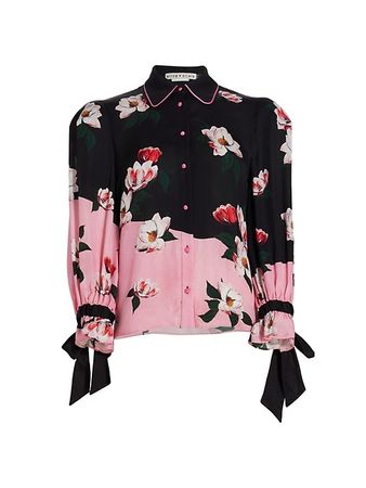 Shop Alice + Olivia Willa Colorblocked Floral Blouse | Saks Fifth Avenue