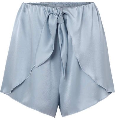 Naila Knotted Silk-charmeuse Shorts - Sky blue