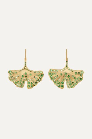 Gold Ginkgo 18-karat gold tsavorite earrings | Aurélie Bidermann | NET-A-PORTER