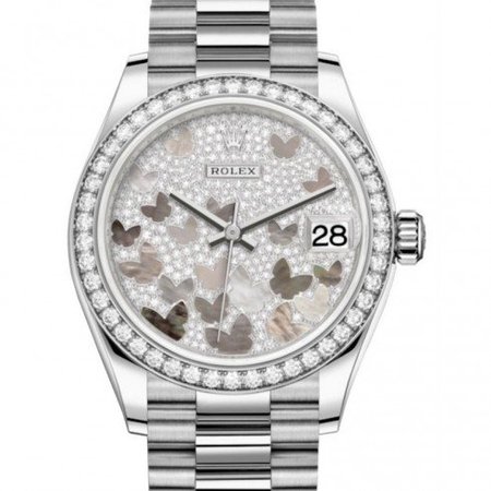 Rolex Datejust 31 Diamond Pave Dial Ladies 18kt White Gold President Watch 278289PAVE - Datejust Lady 31 - Rolex - Watches - Jomashop