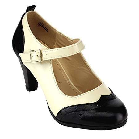 Amazon.com | Chase & Chloe Women's Round Toe Two Tone Mary Jane Pumps Shoes | Pumps