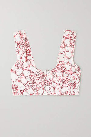 Lehi Twist-front Floral-print Bikini Top - White