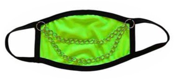 neon green and black face mask with chain