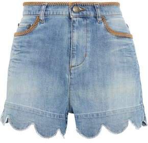 Scalloped Distressed Denim Shorts