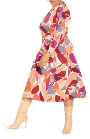 ELOQUII Floral Puff Sleeve A-Line Dress | Nordstrom