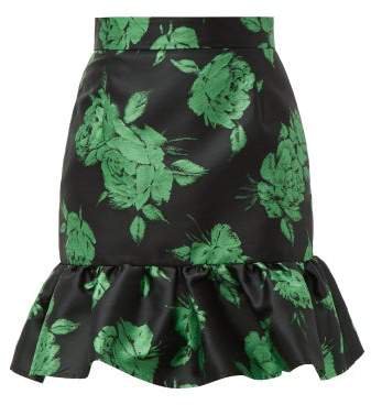 Floral Jacquard Ruffle Hem Mini Skirt - Womens - Black Multi