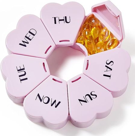 Amazon.com: MOLN HYMY Cute Weekly Pill Box 7 Day, Heart Shaped Pill Case Organizer 1 time a Day, Purple Pink Pill Container Once Daily, Large Medicine Dispenser for Vitamin/Fish Oil/Medication/Supplements : Health & Household