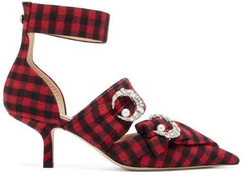 Crystal-embellished Checked Twill Pumps - Womens - Black Red