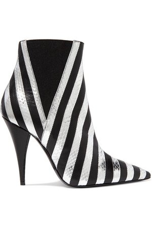 SAINT LAURENT | Kiki striped leather and watersnake ankle boots | NET-A-PORTER.COM