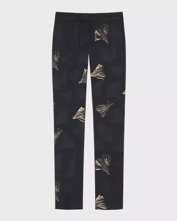 Lafayette 148 New York Mid-Rise Straight-Leg Metallic Jacquard Pants | Neiman Marcus
